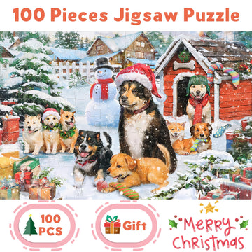 100 Piece Puzzles For Ages 4-8, Dogs Family Christmas Jigsaw Puzzle, Learning Educational Puzzle Toys For Girls And Boys, Xmas G