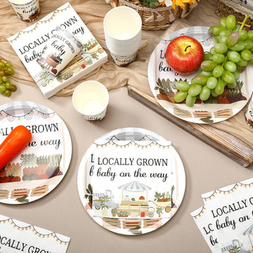 Hushee 200 Pcs Baby Shower Paper Plates Napkins Cups Baby Shower Party Supplies Tableware Set Disposable Cup Napkin for 50 Guest