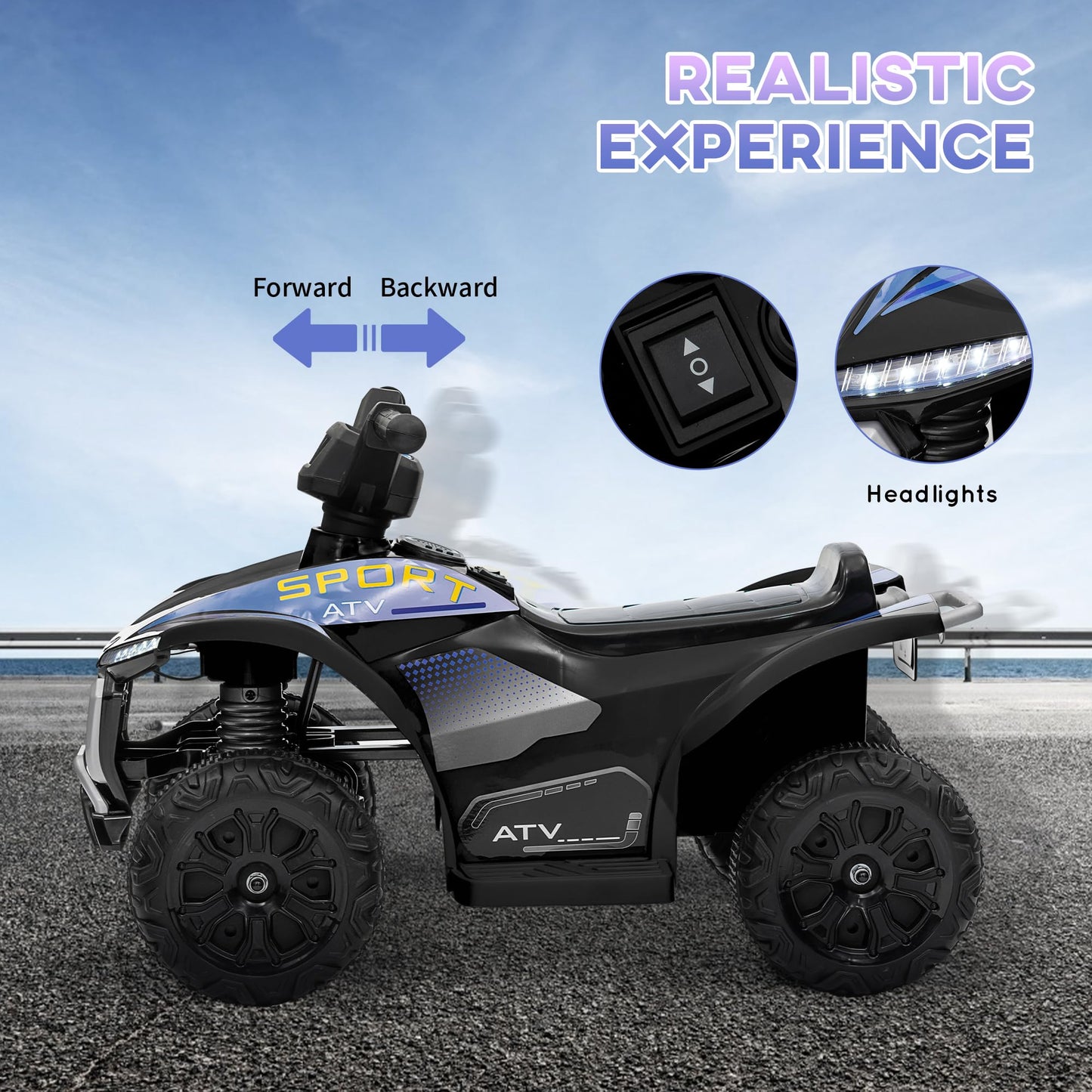Qaba Kids Atv Quad, 6V Electric Four Wheeler With 1.6Mph Max Speed, Rechargeable Battery, Battery Powered Ride On Toy With Light
