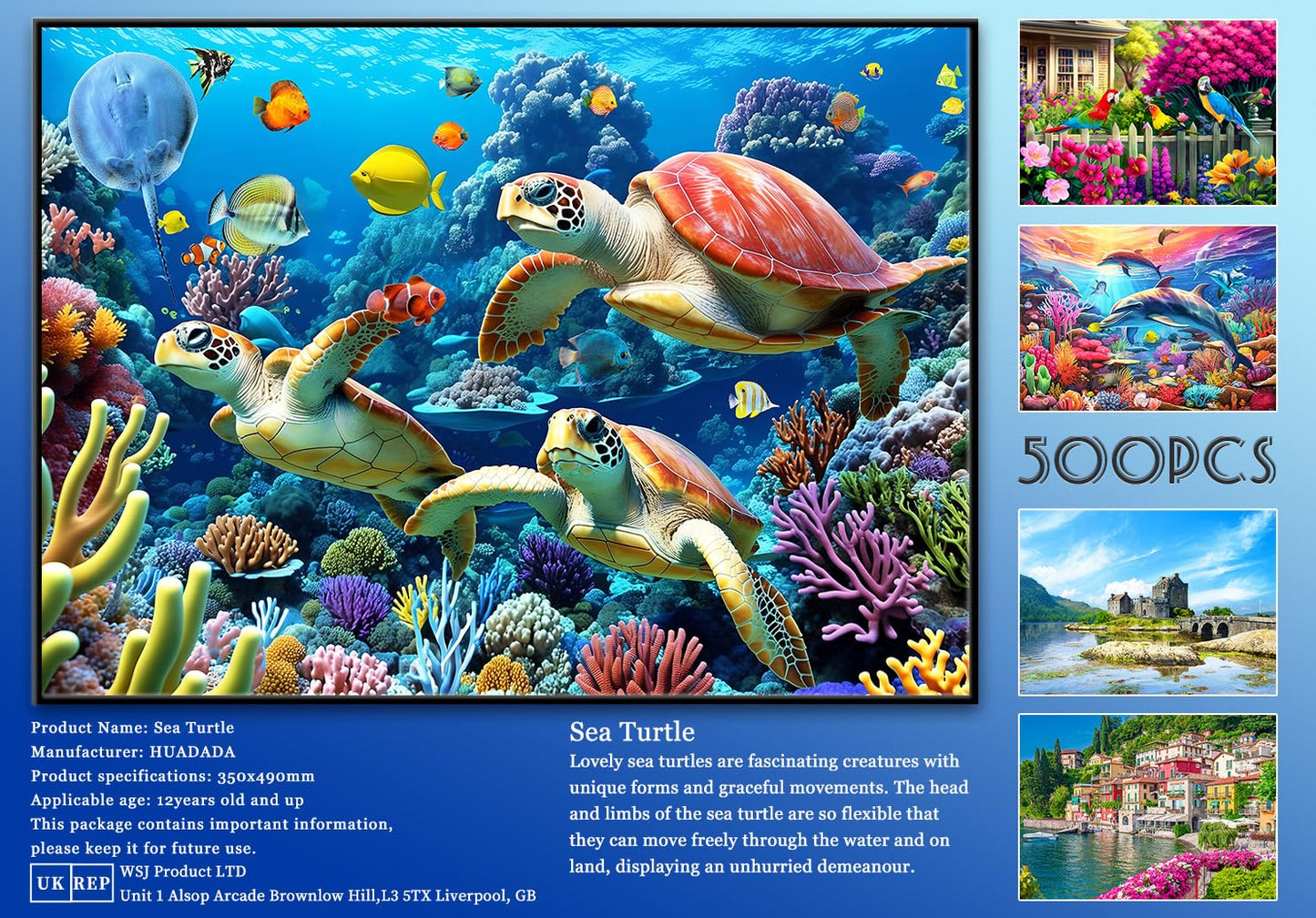 500 Piece Jigsaw Puzzle for mature-themeds -Sea Turtle jigsaw Puzzles 500 Pieces Puzzles for mature-themeds-The Underwater world Finished Size 19.3 x 13.7