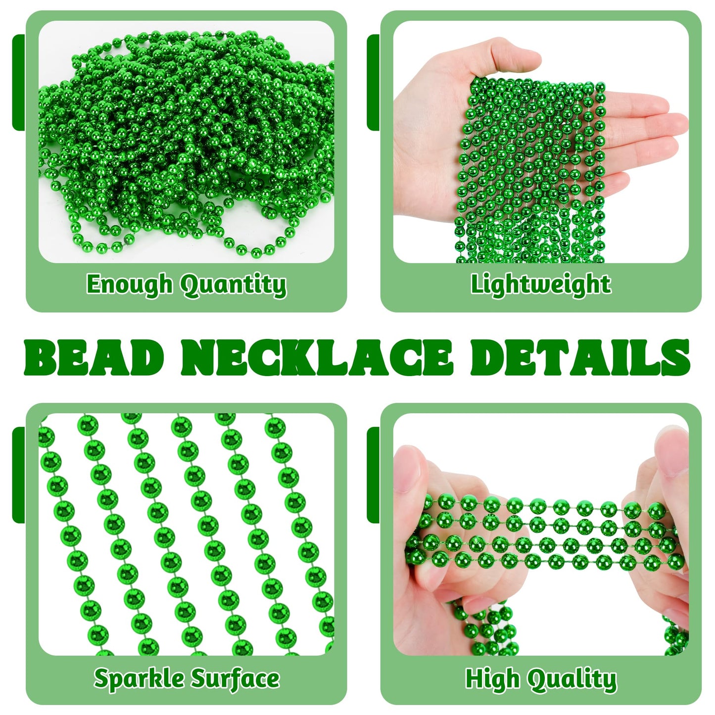 100 Pcs St Patricks Day Beads Necklace, Mrdi Gras Beads Bulk, 33 Inches Round Beads Necklace Accessories Set, Luck Irish Beads P