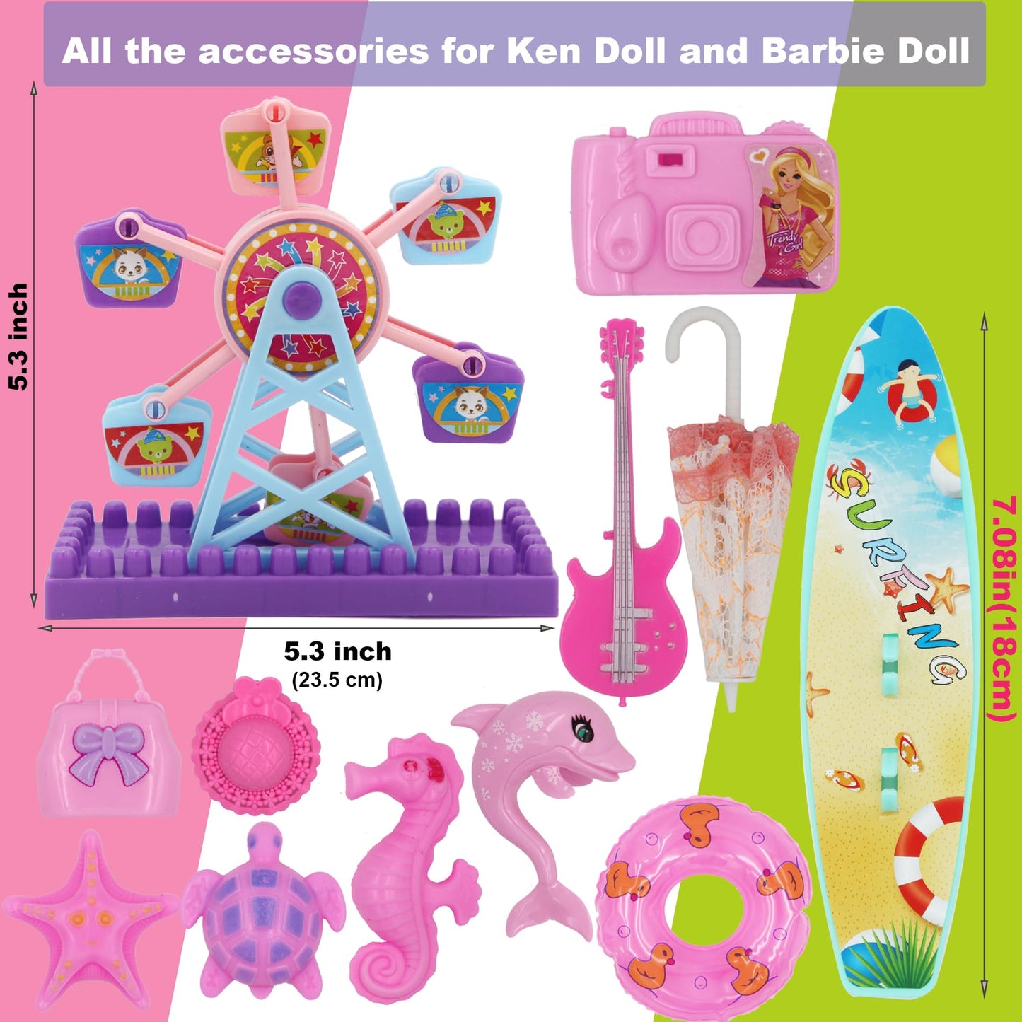 Eutenghao 78Pcs Doll Clothes And Accessories For 11.5 Inch Girl Doll And 12 Inch Boy Doll Includes 28 Wear Clothes Shoes And Couple'S Clothes Sky Wheel Surfboard Hat For Summer Style Doll Accessories