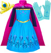 Cokos Box Girls Coronation Princess Dress Costume, Long Cape, Gloves, Tiara Crown Accessories Kids Set, Blue, Size 7 Years