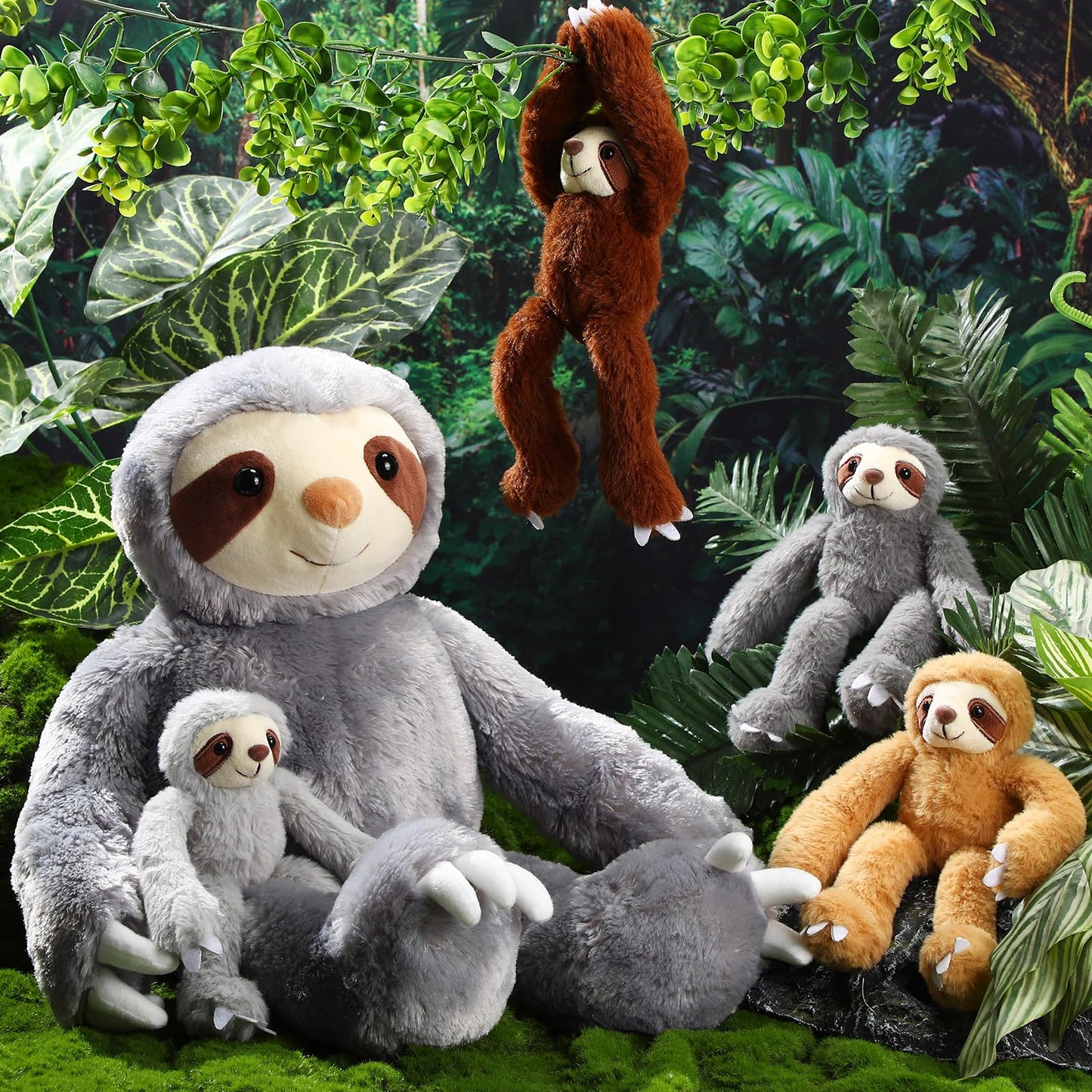 Libima 5 Pcs Valentine'S Day Gift Plush Sloth Animals 22.4 Inch Giant Stuffed Mommy Sloth Plush Toy With 4 Babies In Her Belly C