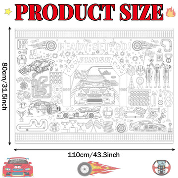 Naozinebi Race Car Coloring Poster For Kids Giant Racing Coloring Poster Large Race Car Party Coloring Tablecloth Jumbo Coloring