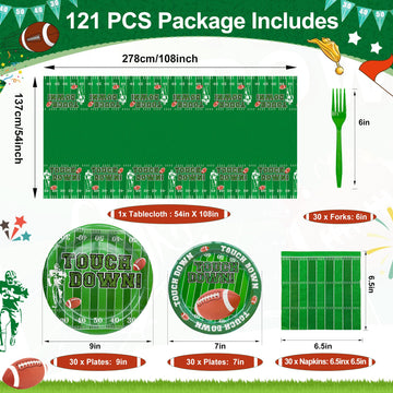 Lmjunzz 121Pcs Super Bowl Football Party Supplies Set, Serves 30 Guests Including Football Paper Plates, Dessert Plates, Napkins
