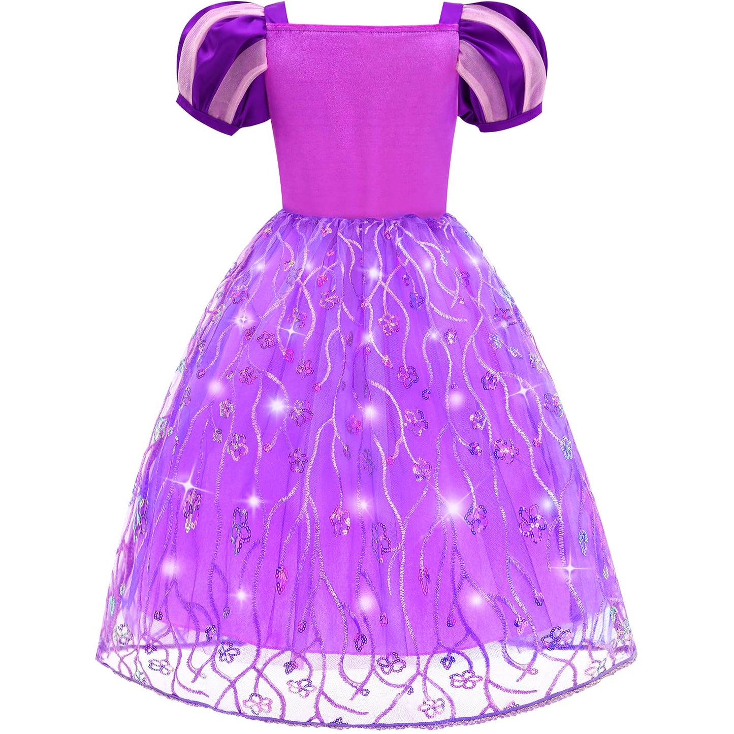 Aolliya Rapunzel Dress For Girls Purple Puff Sleeve Princess Costumes Fancy Dress Up For Halloween Cosplay Carnival