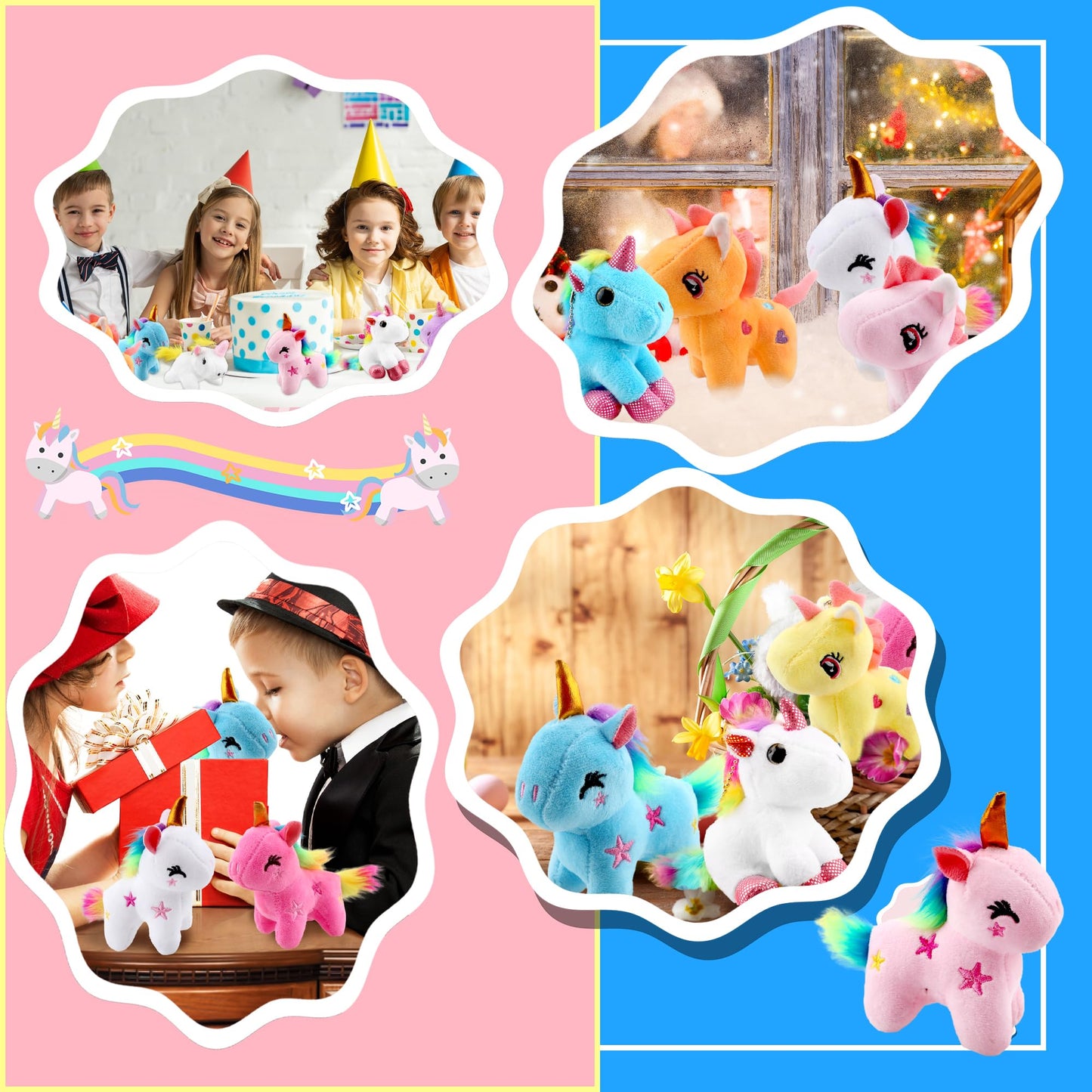 24 Pack Mini Stuffed Unicorn Animal Toys Bulk Cute Small Plush Unicorn Rainbow Tuffed Unicorn For Christmas Easter Wedding Birth