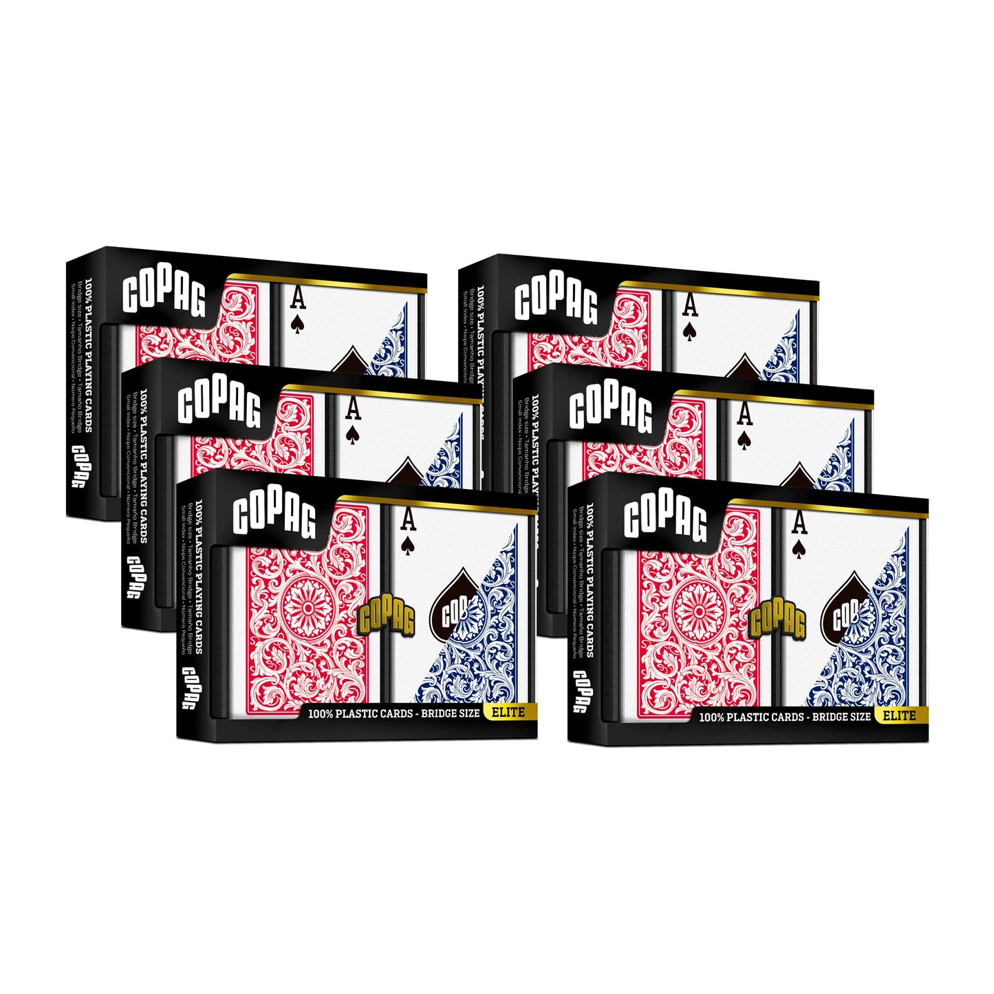 Copag 1546 Design 100% Plastic Playing Cards, Bridge Size (Narrow) Red/Blue (Standard Index, 6 Sets)