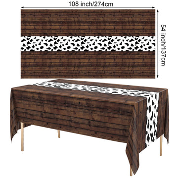 Remagr Cow Print Table Cloth 54 x 108 Inch, Dark Khaki Plastic, Model ZK-Remagr-2172, Perfect for Cowboy Cowgirl Party Decor