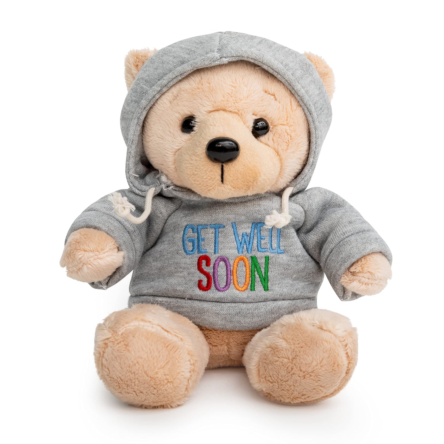 Ganz 9 Get Well Soon Teddy Bear with Gray Hoodie - Feel Better Gift for Kids & Women (Tan Nose Stuffed Animal)