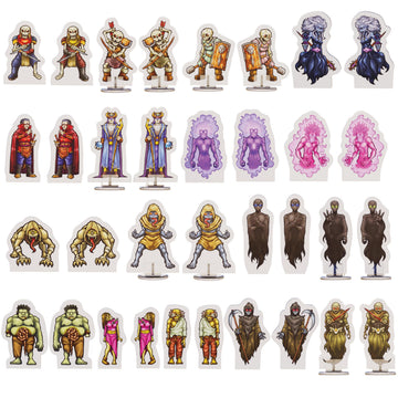 Wanderers Emporium DND Miniatures Set | 28mm-32mm Scale | Transparent Cardboard | Sinister Pack | Model WEstandees1