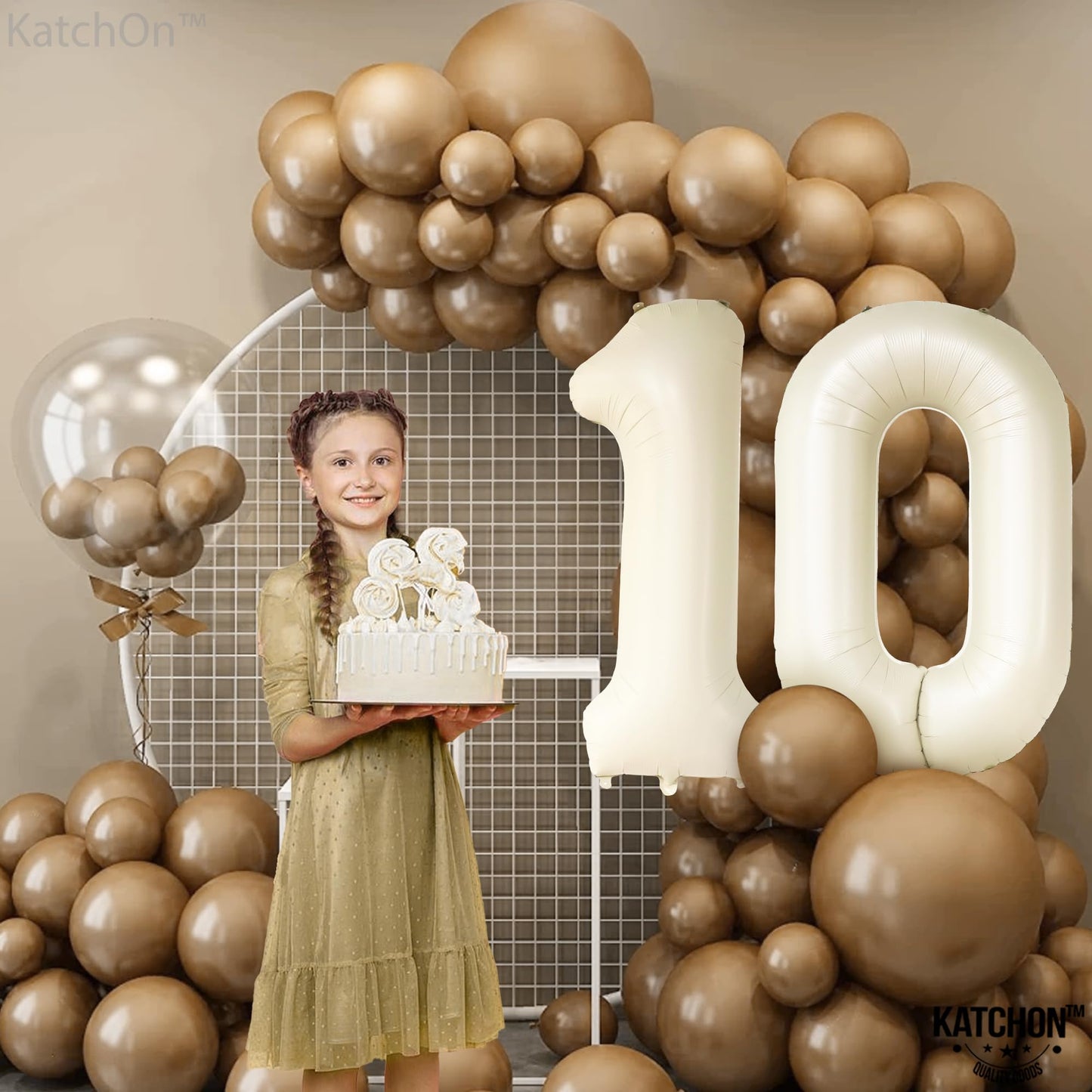 Katchon, Giant Cream 10 Balloon Number - 40 Inch | 10Th Birthday Decorations | Cream 10Th Birthday Balloons For 10 Birthday Decorations Cream | Cream Number 10 Balloons