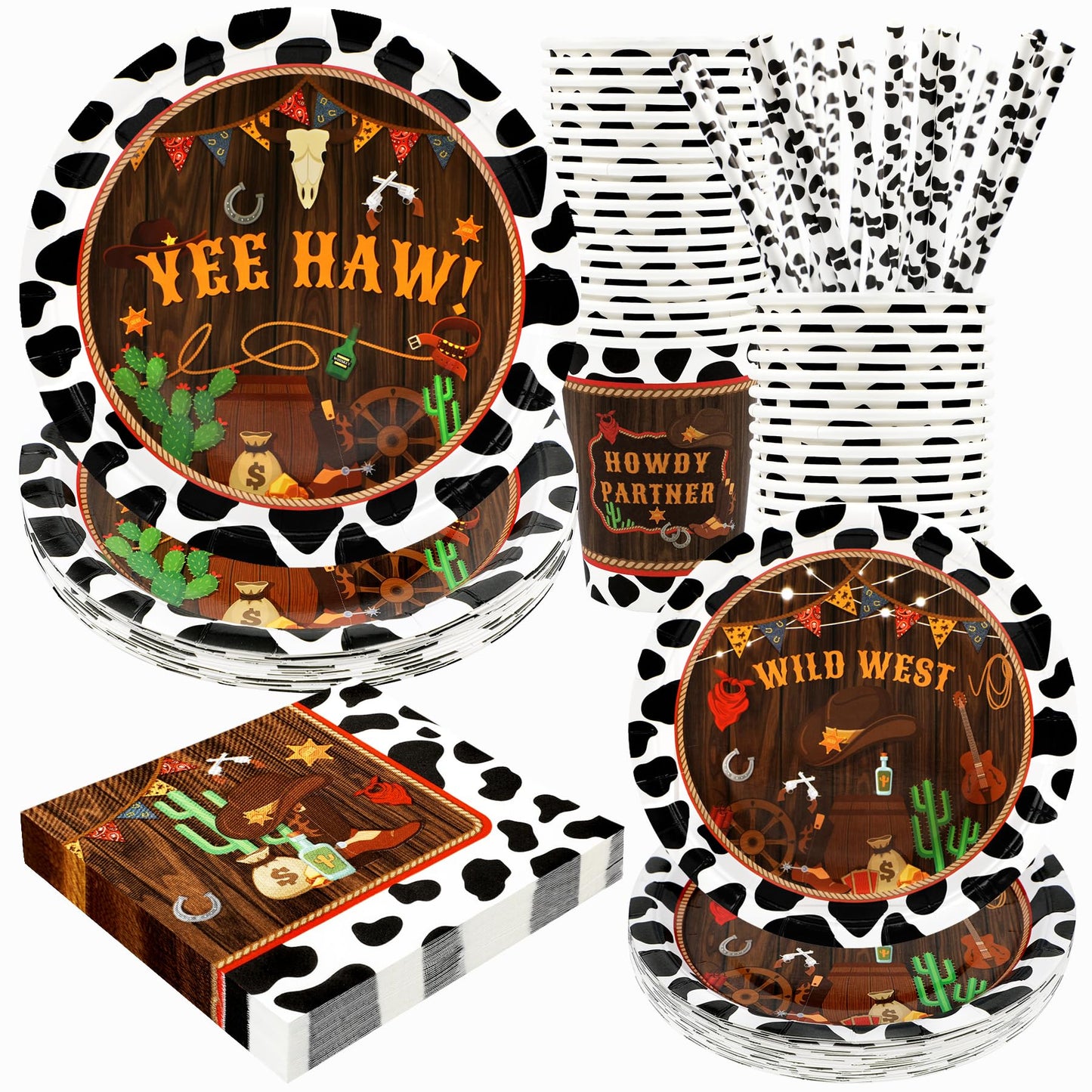 Western Birthday Party Supplies Decorations, Cowboy Wild West Theme Birthday Paper Plates And Napkins Set With Cups And Straws F