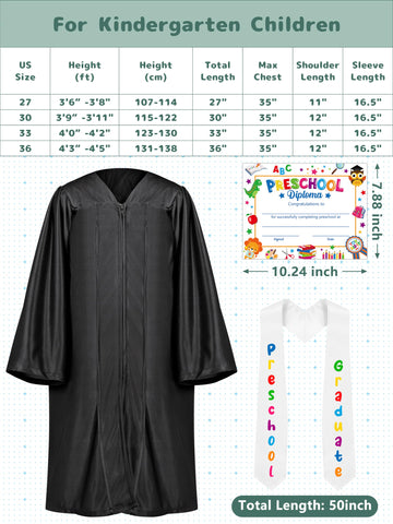 QZYL Preschool Graduation Cap and Gown Set, Unisex Kindergarten Graduation Outfit with Stole 2025 Tassel and Certificate
