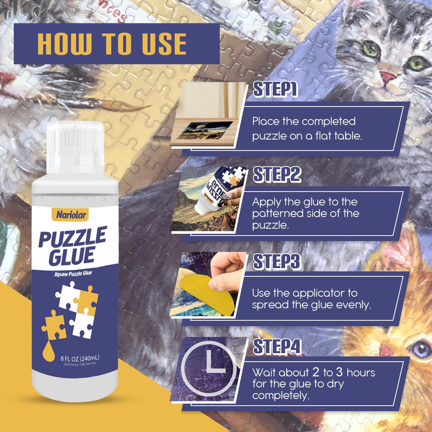 Nariolar Puzzle Glue Clear 8 Oz (240Ml) With Applicator, Jigsaw Puzzle Glue For 1000/3000/6000 Pieces, Framing Puzzles, Quick Dr