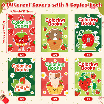 X1zuue Strawberry Coloring Books for Kids - 24Pcs Bulk Strawberry Mini Coloring Booklet Fruit Theme DIY Art Drawing Book for Tod