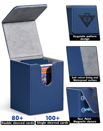 Zlca Card Deck Box For Mtg Yugioh Tcg, Card Storage Box With Dividers Holds 100+ Sleeved Cards, Premium Card Deck Case Compatible With Ccg Trading Cards (Navy,Puzzle)