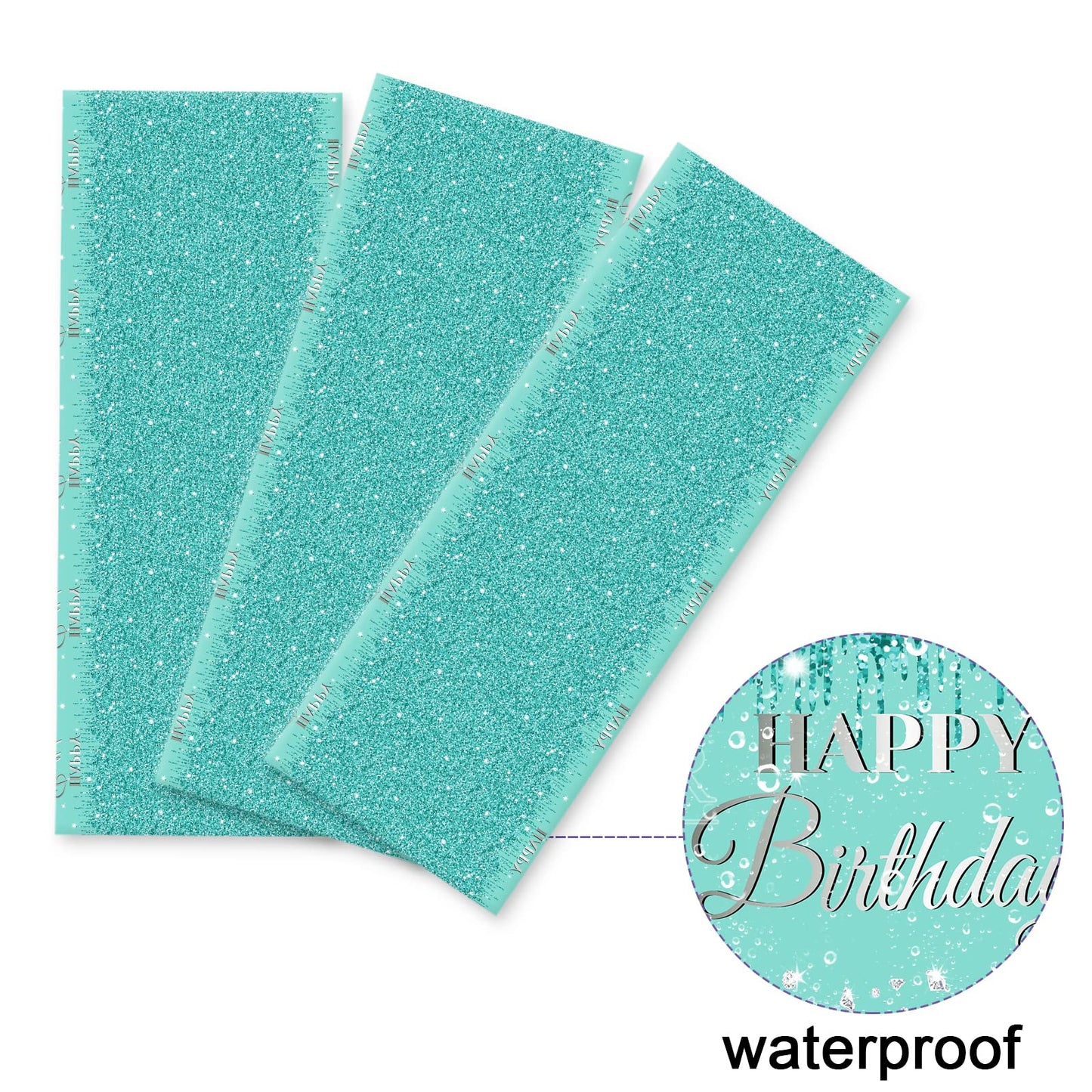 3 Pieces Teal And Silver Birthday Tablecloths For Happy Birthday Party Decorations Plastic Disposable Breakfast Blue Theme Table Covers For Girls Women Silver Glitterparty Supplies, 54 X 108 Inches
