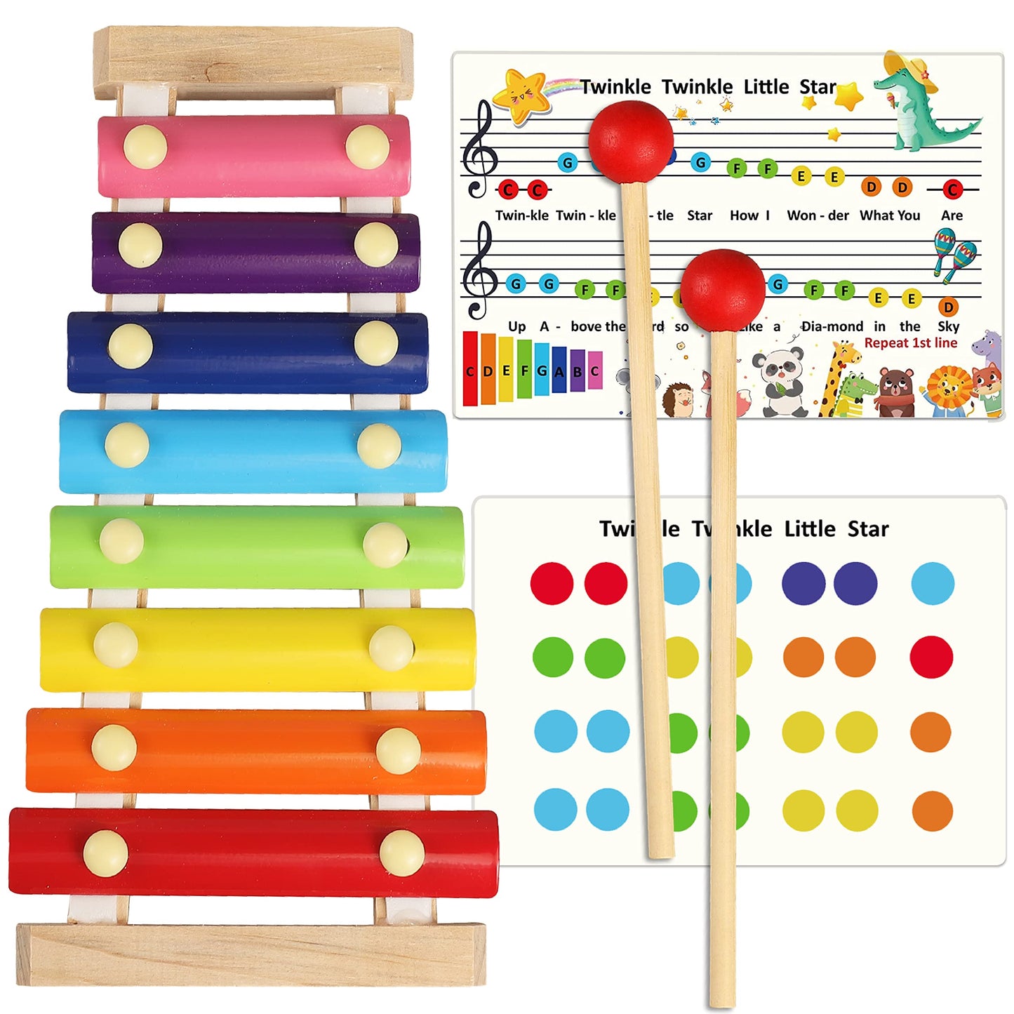 Looikoos Xylophone For Kids Wood Xylophone With 2 Mallets Educational& Preschool Learning Baby Percussion Wooden Musical Instruments Toys For Boys And Girls