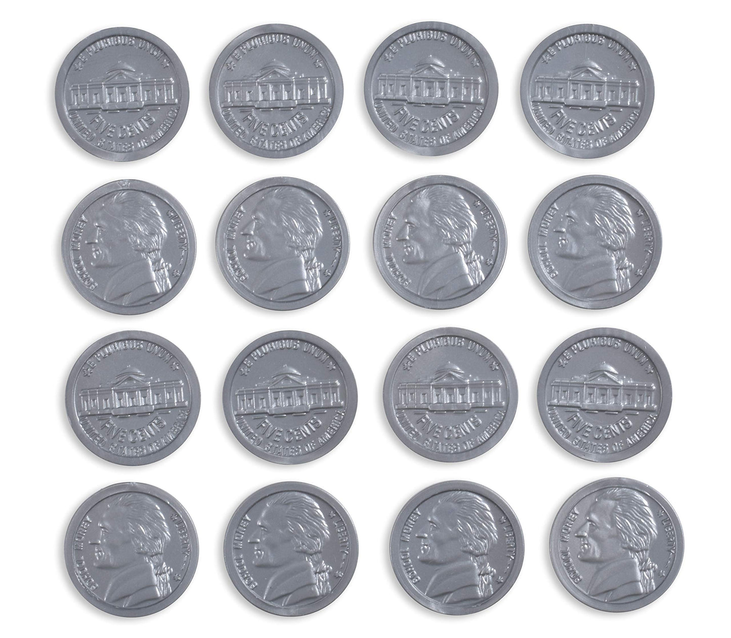 LEARNING ADVANTAGE-7522 Play Nickels - Set of 100 Plastic Coins - Designed and Sized Like Real US Currency - Teach Money Math Wi