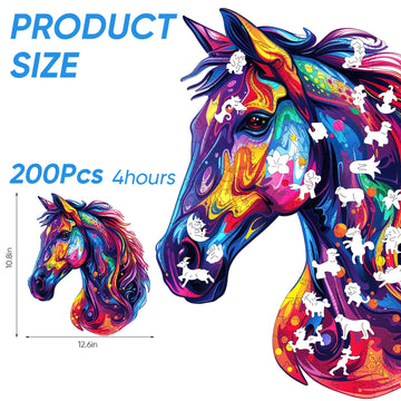 Horse Head Wooden Puzzle for mature-themeds Horse Wooden Jigsaw Puzzles(10.8 * 12.6in-200pcs) Unique Shape Animal mature-themed Puzzles Irregular Wood Puzzles Best Gift for mature-themeds and Kids Family Game