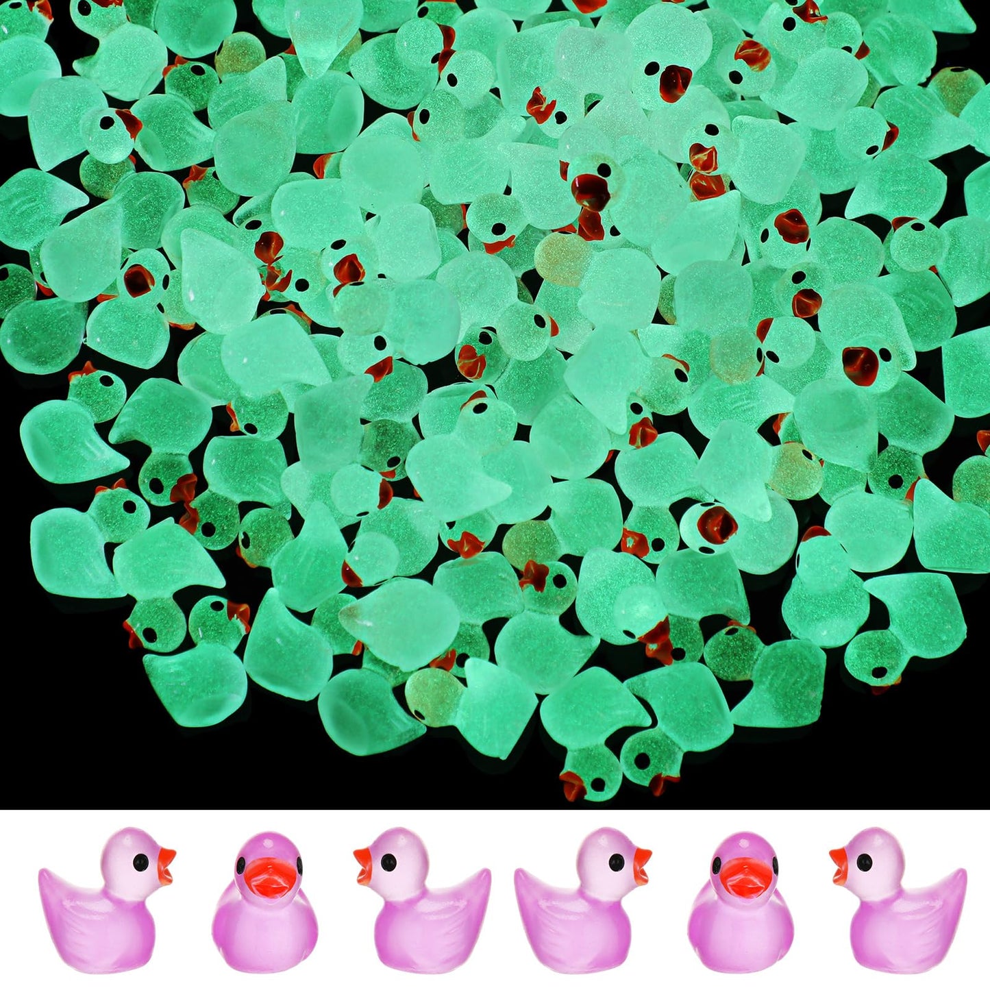 150 Pcs Luminous Tiny Ducks Mini Resin Ducks Miniature Duck Figures Micro Dollhouse Duck Accessories Landscape Gardening Decorat