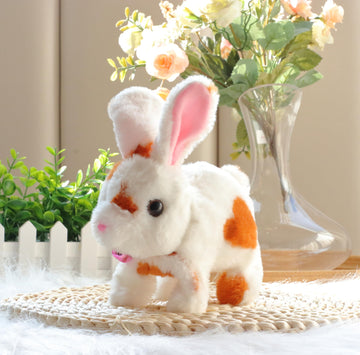 Easfan Walking Bunny Stuffed Animal Interactive Jumping Spotted Rabbit Talking Hopping Ears Nose Moving Educational Plush Toy Ea