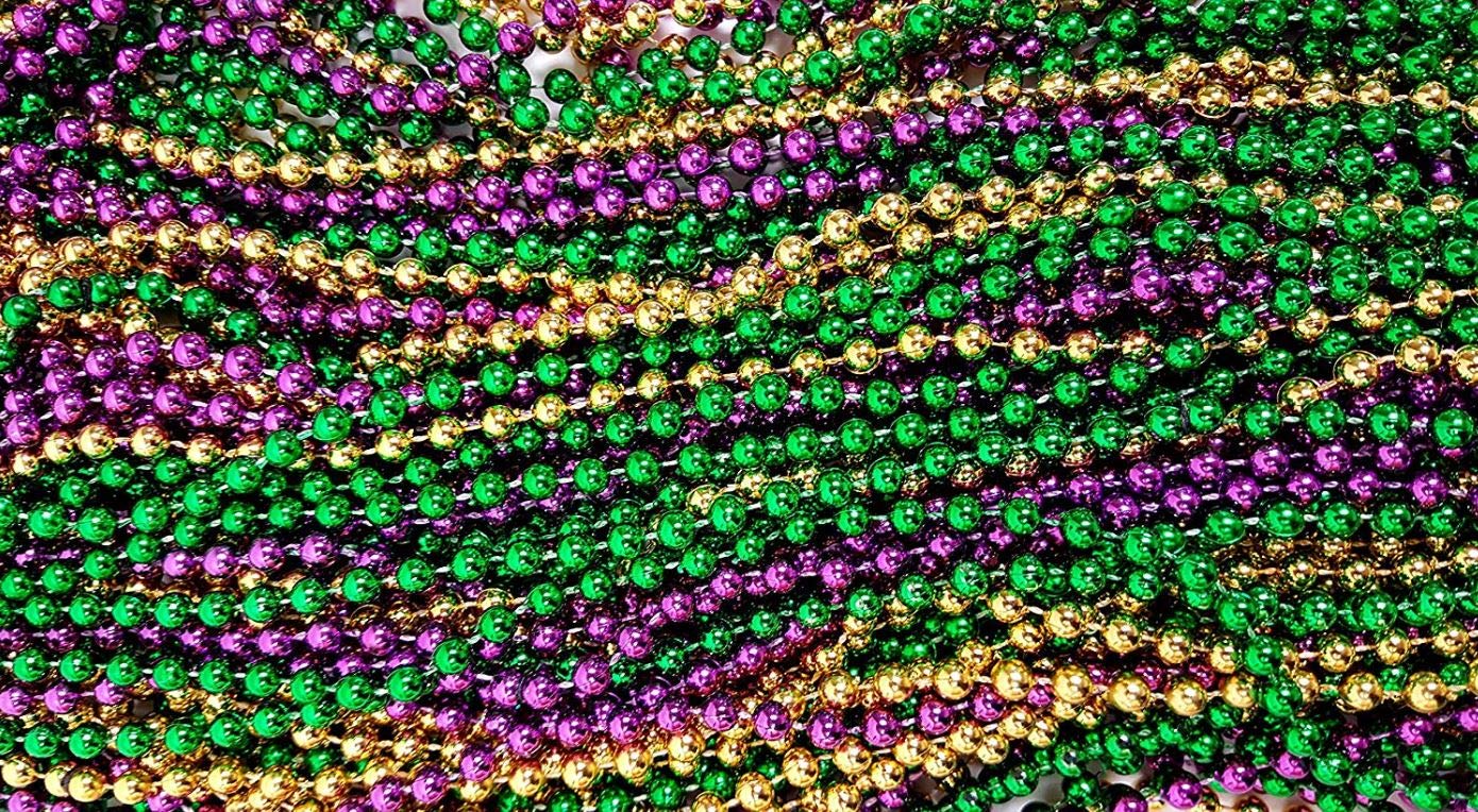 Dondor Enterprises Festive Metallic Beaded Necklaces (72 Pack, GREEN, GOLD, PURPLE)