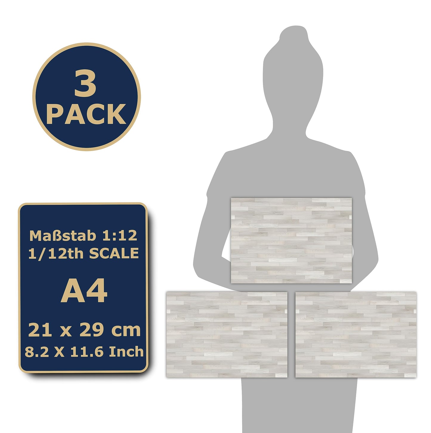 3 Sheets Self-Adhesive Flooring For Dollhouse 1:12 Scale (White Oak)