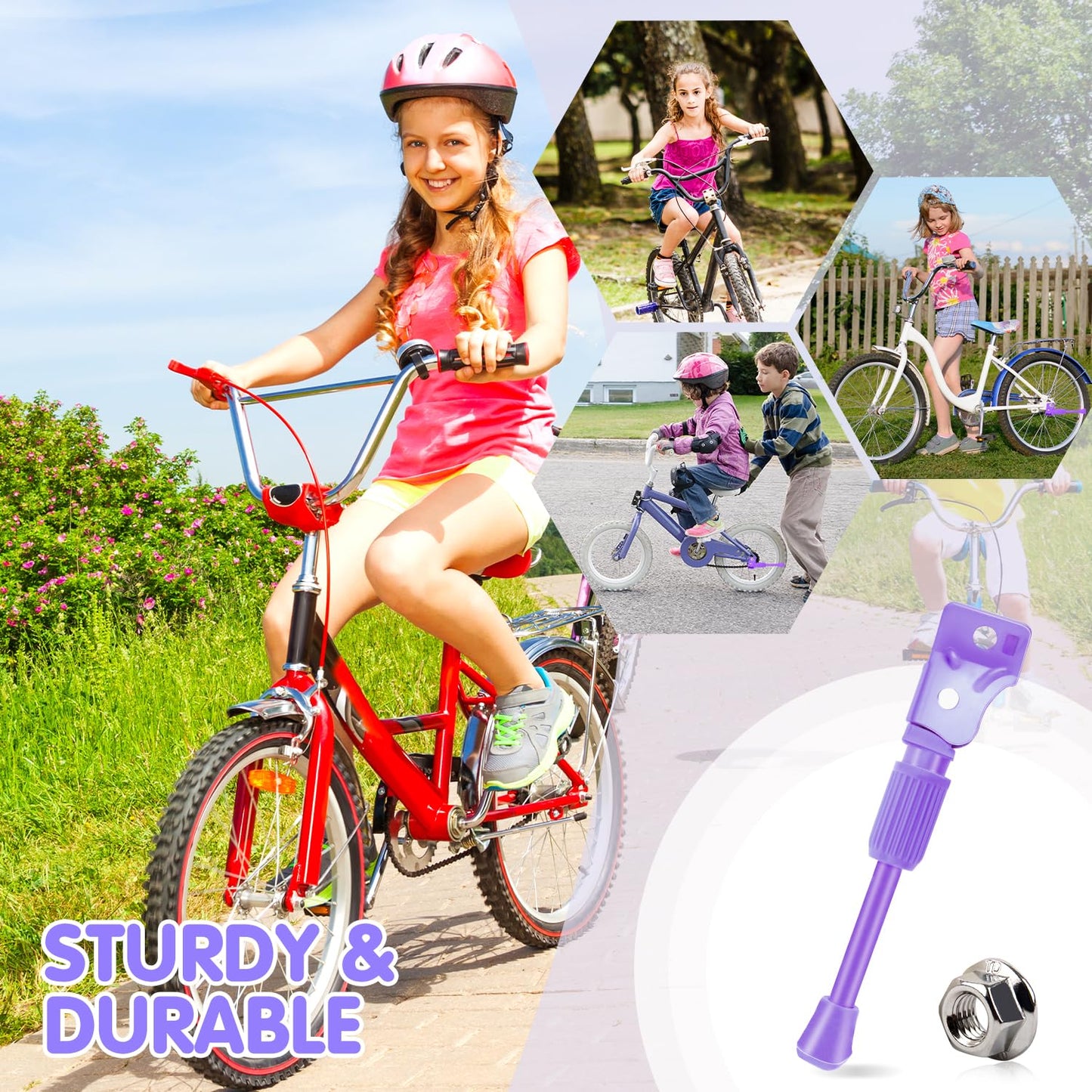 Leichten Kids Bike Kickstand For 20 Inch Wheel Children'S Bicycle Single-Side Kick Stand Rear Mount Bikes Support Racks Purple