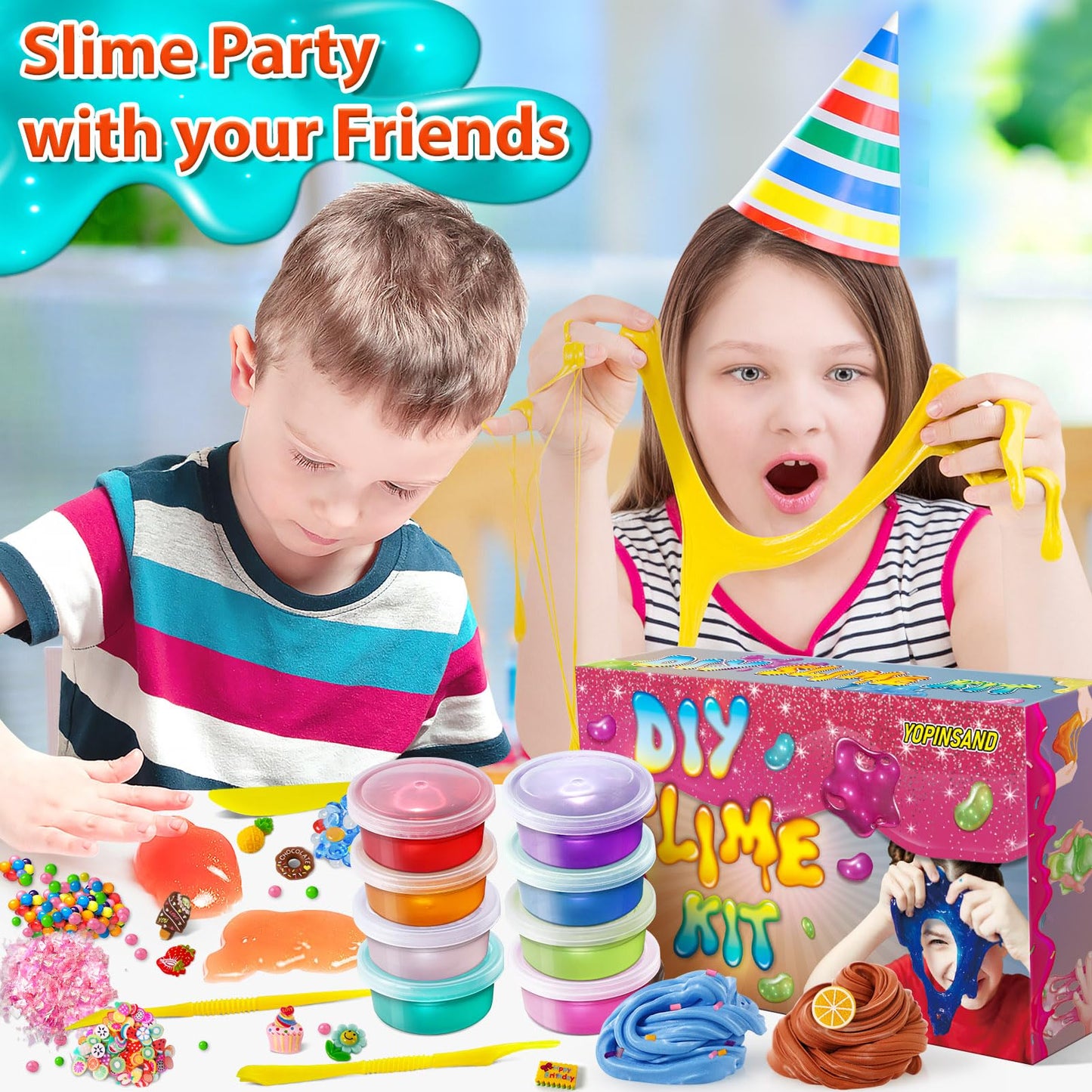 Yopinsand 12 Cups Diy Slime Kit, Slime Making Kit For Girls, Crystal Clear Slime, Glow In The Dark Slime With Add-Ins, Foam Ball