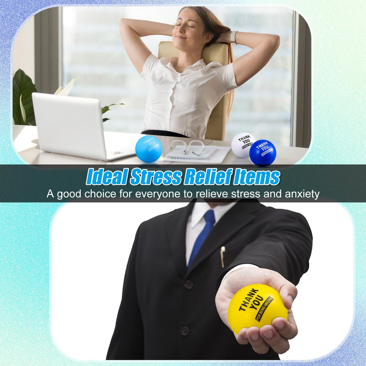 Lenwen 50 Pcs 2.5 Inch Inspirational Colorful Stress Squeeze Balls Pack Motivational Anxiety Relief Small Foam Balls for mature-themed Girls Boys Employee Gifts (Thank You for Being Amazing)