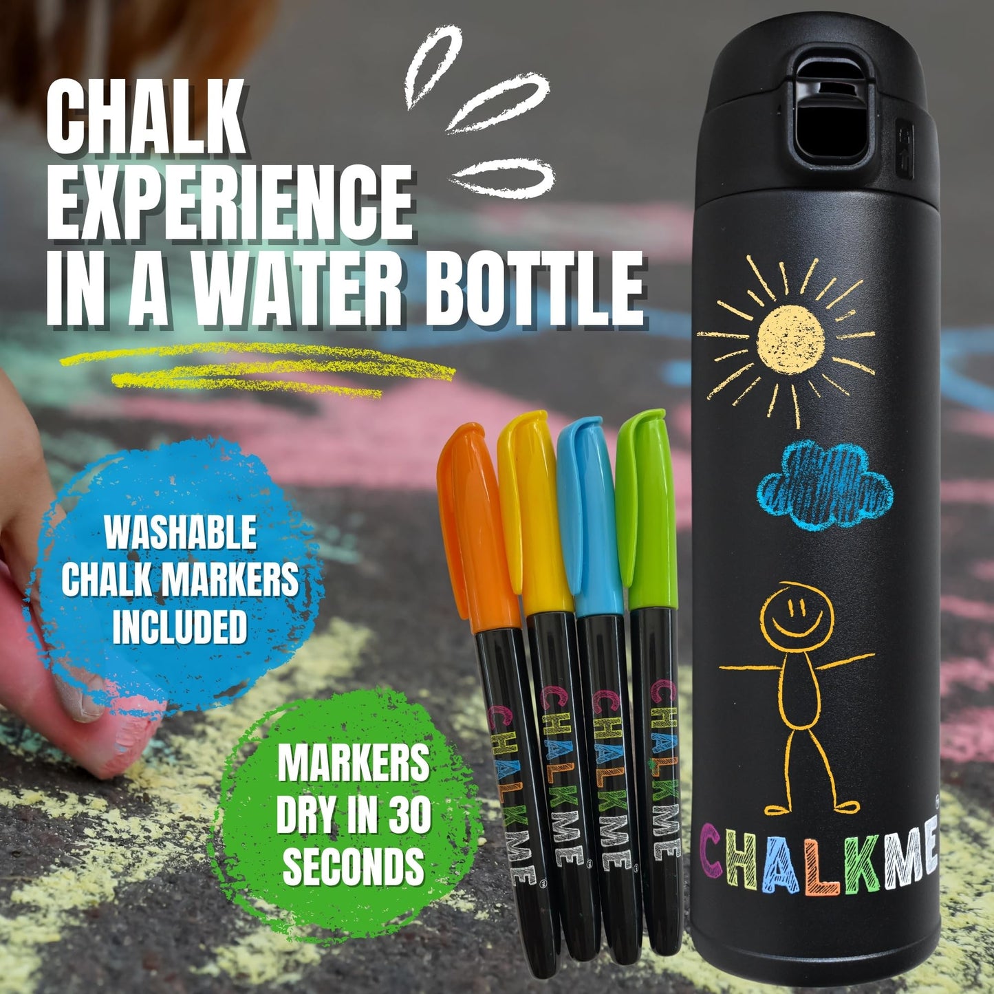 Chalkme Kids Craft Water Bottle - 16Oz Stainless Steel, Decorate Your Own Water Bottle, Diy Toy Gifts, Art & Craft Kit For Girls