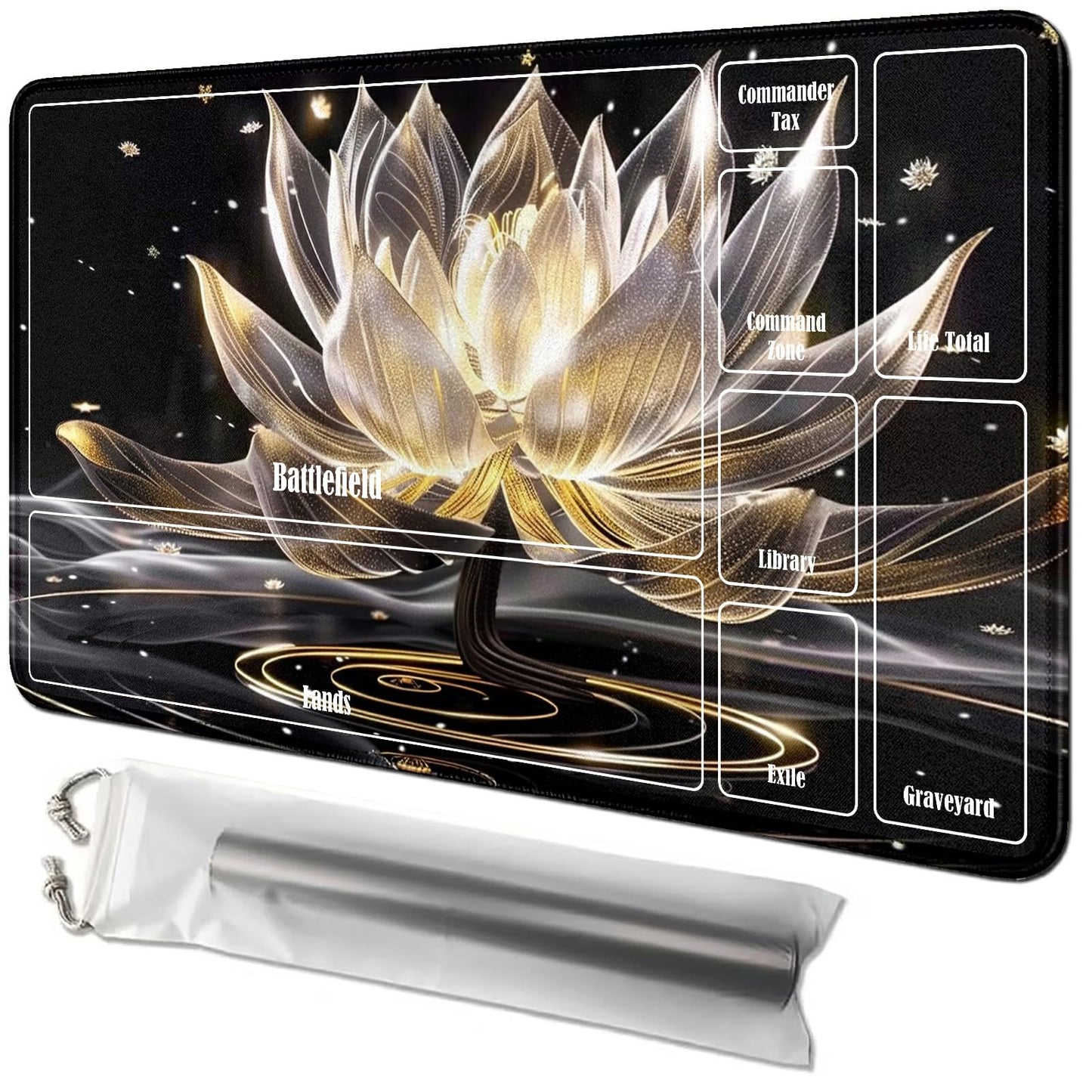 Rwutytiul Lotus Card Playmat 24 X 14 Inch With Tube Bag, Card Gameplay Mat With Zones Commander Deck Board Mtg Rpg Ccg Tcg Card