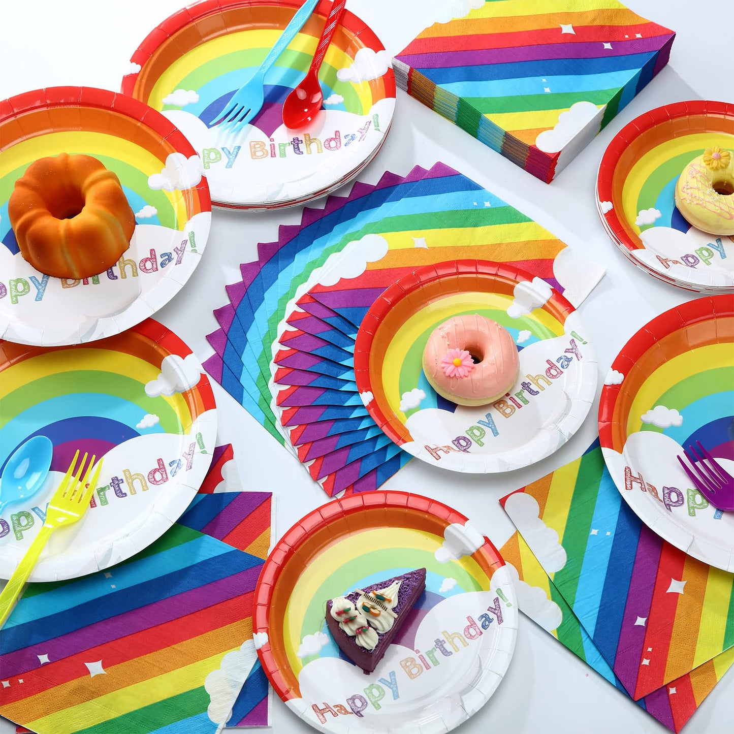 Jetec 240 Pcs Neon Party Rainbow Birthday Party Supplies Neon And Rainbow Glow Party Plates And Napkins Tableware For 40 Guests, 7' 9' Plate For Glow Birthday Party Decoration(Rainbow Style)