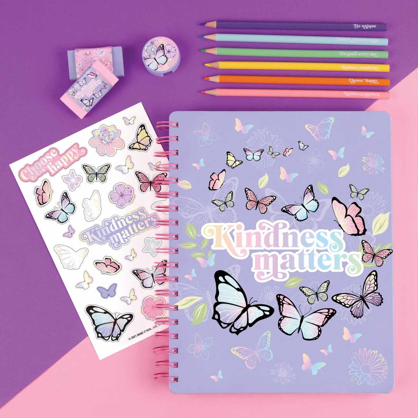Three Cheers For Girls - Butterfly All-In-1 Sketchbook Set - Girls Diary, Journal, Sketch Book For Kids W/ Pencils, Stickers & More - Drawing Kit For Kids - Unlined Diary For Girls - Kids Sketch Pad