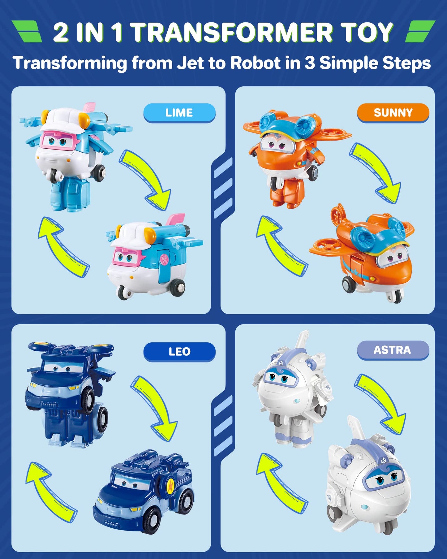 Super Wings 15-Pack Transformer Toys 2 Inch Airplane Robot Mini Action Figures With Real Mobile Wheels For Kids 3 4 5 6 7 8+ Birthday Party Supplies For Preschool Boys And Girls