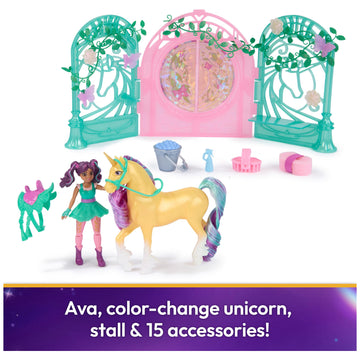 Unicorn Academy, Ava Doll & Color-Change Leaf Stall Playset with 15 Accessories, Dolls & Unicorn Toys for Girls Ages 4 and up