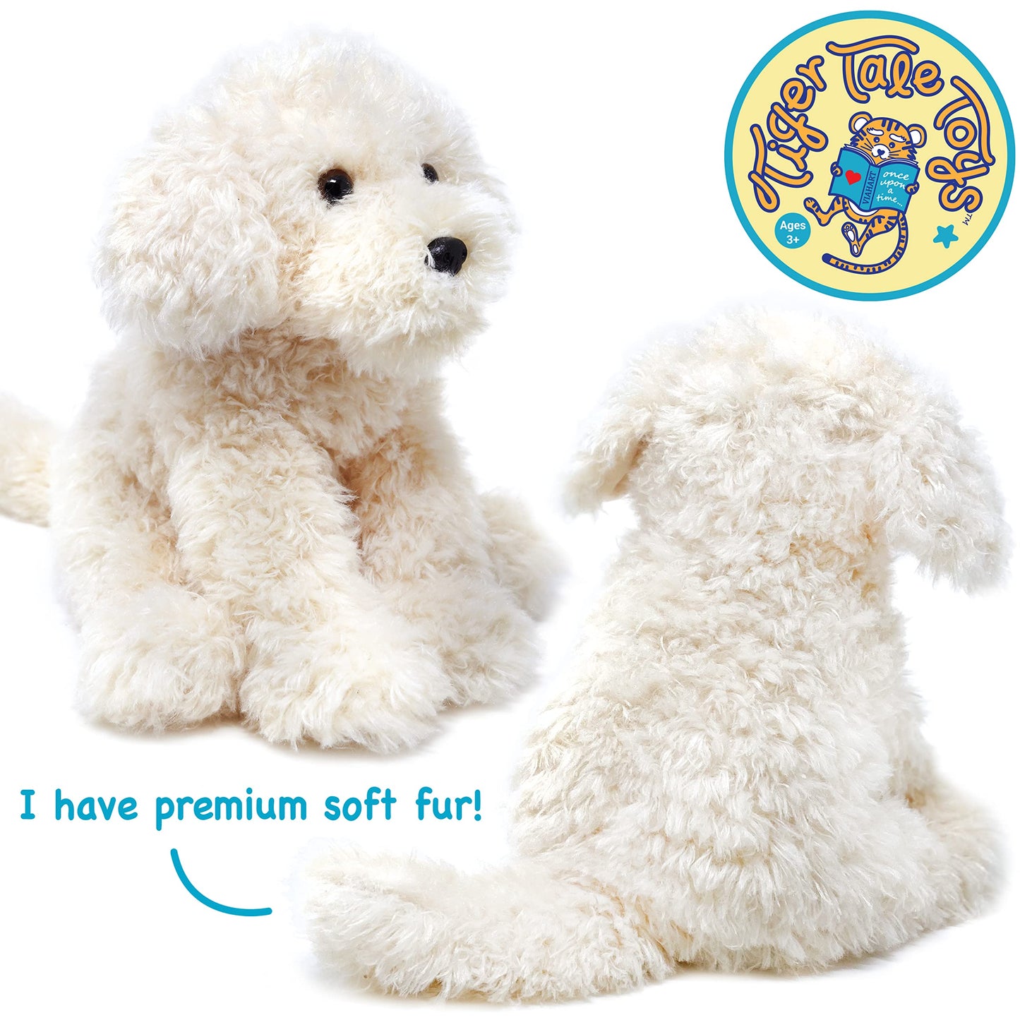 TigerHart 12 Inch Plush Labradoodle Stuffed Animal - White Poodle Dog