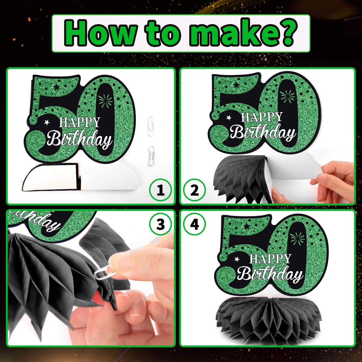 50Th Birthday Party Decorations, Green And Black Happy 50Th Birthday Decorations Hanging Swirls Banner Honeycomb Centerpieces For Men Women Happy 50 Years Old Bday Party