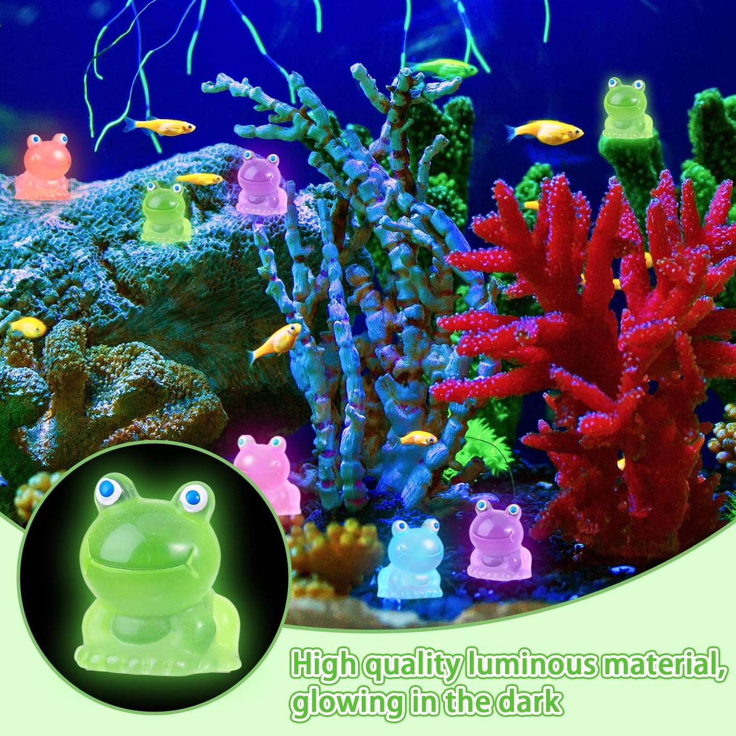 Fuyamp 100 Pcs Mini Resin Luminous Frogs Glow in The Dark Tiny Frogs Luminous Mini Portrait Mini Fairy Garden DIY Christmas Birt
