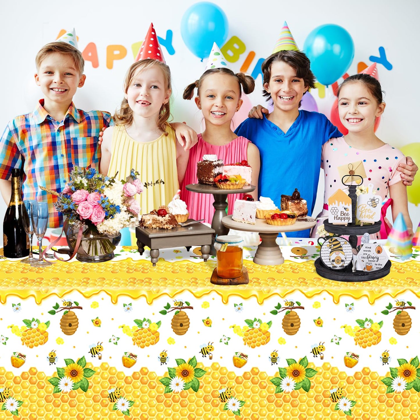 4 Pack Bee Tablecloth Happy Bee Day Tablecloths Rectangle Honey Bees Bumble Table Cover Bee Theme Party Tablecloth For Bee Baby