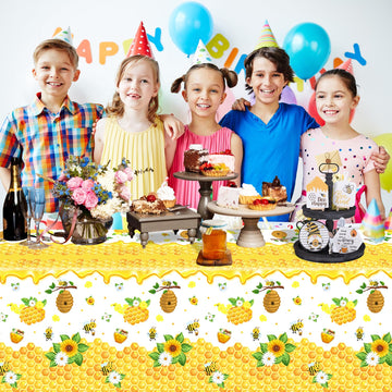 4 Pack Bee Tablecloth Happy Bee Day Tablecloths Rectangle Honey Bees Bumble Table Cover Bee Theme Party Tablecloth For Bee Baby
