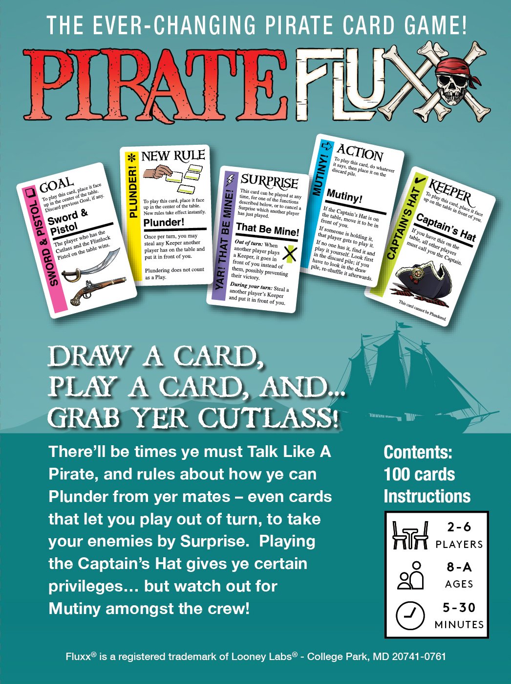 Looney Labs Pirate Fluxx Card Game - Ever-Changing Pirate-Themed Fun