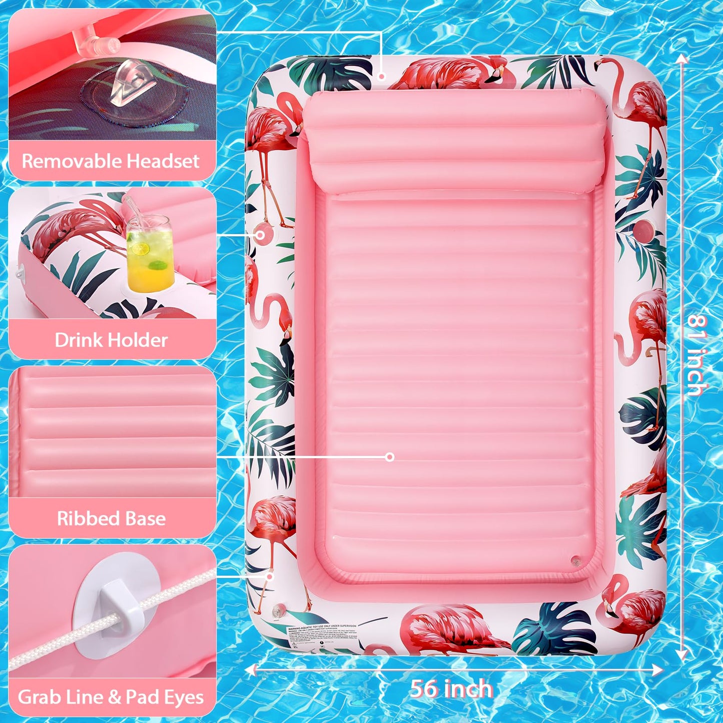 Premium Large Inflatable Tanning Pool Lounger Lake Flamingo Float Floaties For Adults - Comfortable Design With Cup Holders And