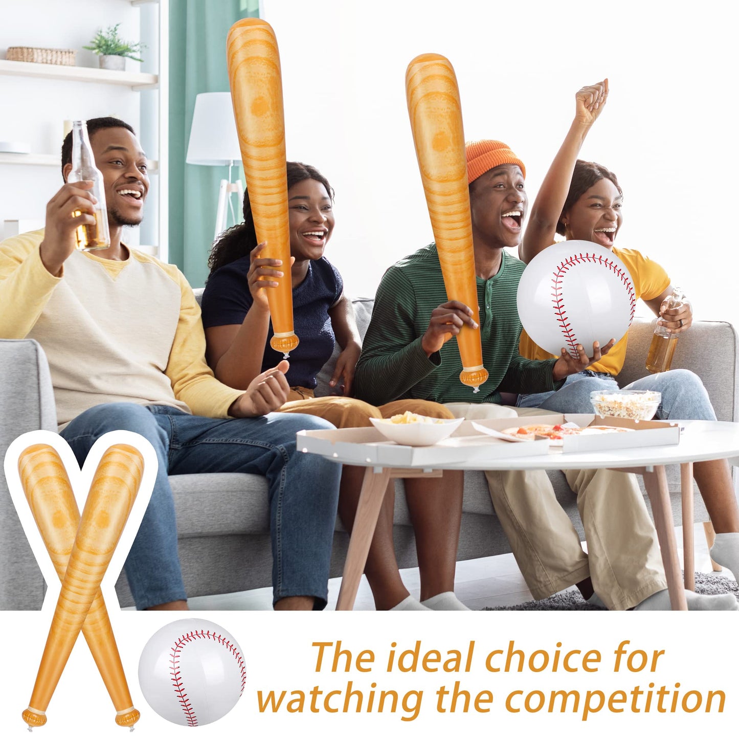 Durony 5 Pieces Inflatable Baseball Set Including 2 Piece 31.5 Inch Baseball Bat Inflates 3 Piece 5.5 Inch Beach Baseball Sports