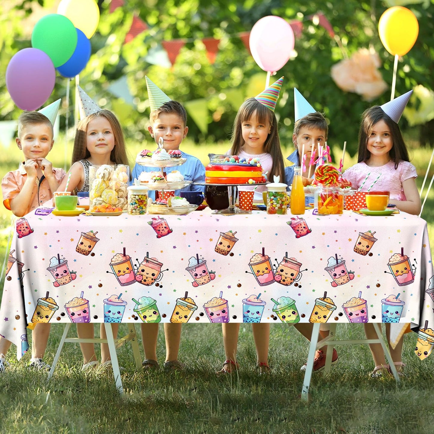 Dydamud Boba Tea Party Decorations,3Pcs Bubble Tea Birthday Tablecloths Waterproof Plastic Boba Table Covers For Boba Party Deco