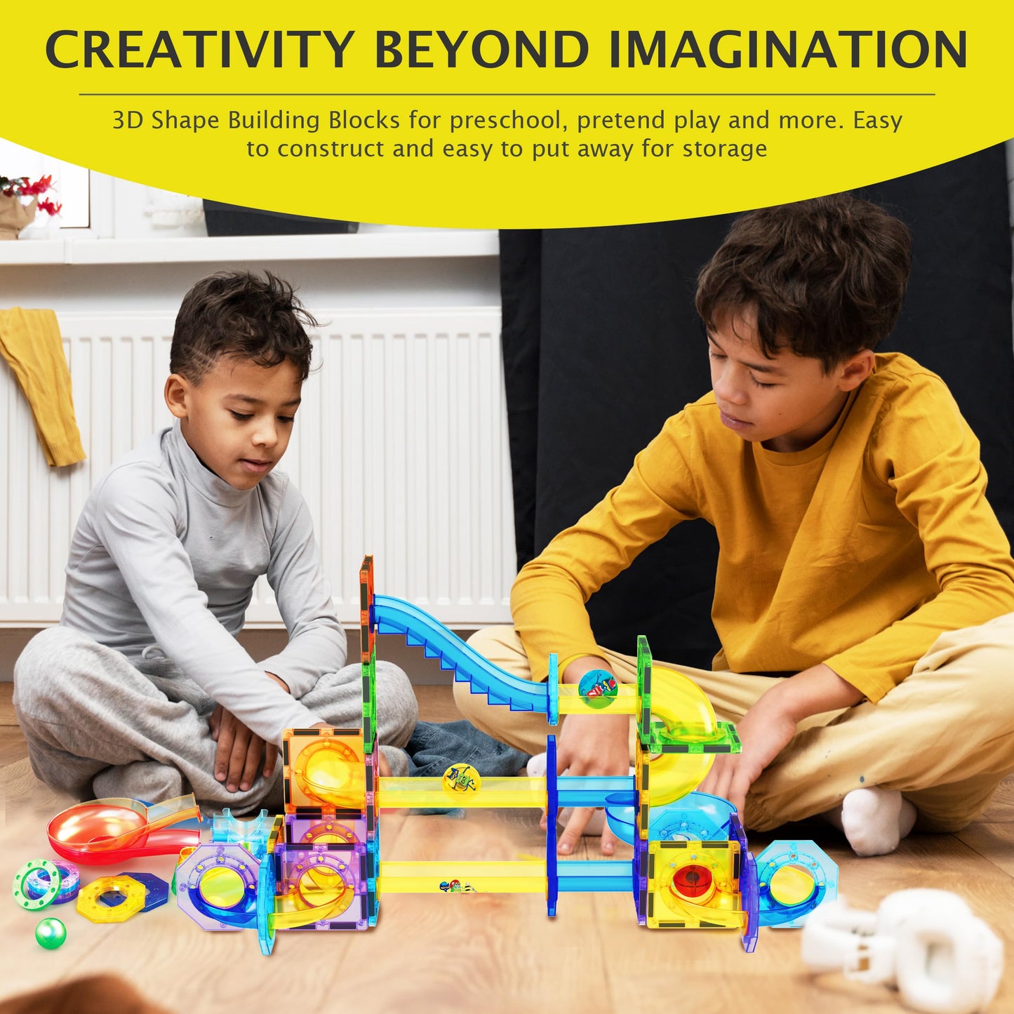 Picassotiles 62 Piece Magnetic Marble Run Pete The Cat Marble Maze Marbles For Kids Race Track Toy Set Sensory Toys For Toddlers
