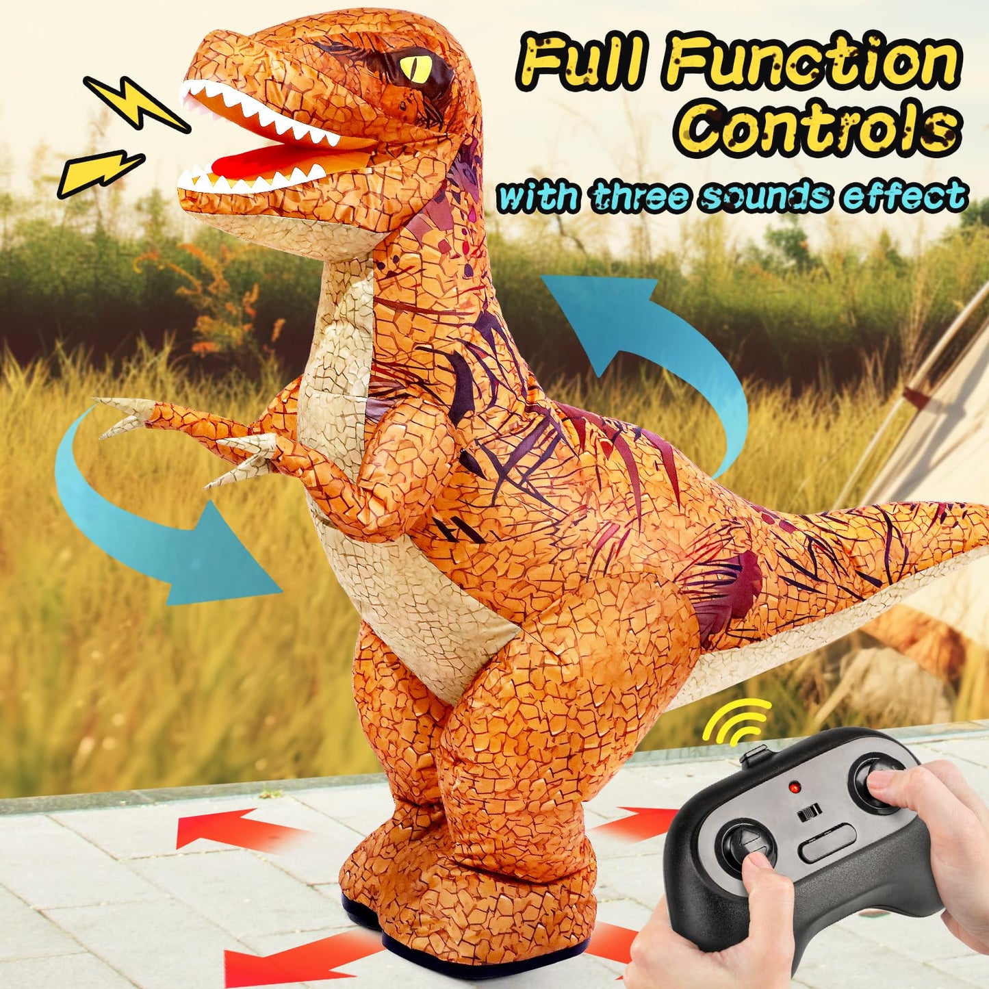 TOPMVP 2.4GHZ Remote Control Inflatable Dinosaur Toy for Kids,Electric Toy Dinosaur with Sound & 360Rotation,Rechargeable Walkin